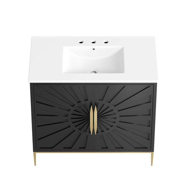 Modway Furniture Awaken 36" Bathroom Vanity - Modern White Cabinet with Gold Base, Ceramic Sink & Ample Storage Space EEI-6297-WHI-BLK