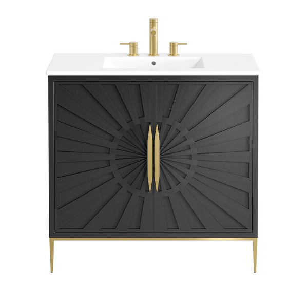 Modway Furniture Awaken 36" Bathroom Vanity - Modern White Cabinet with Gold Base, Ceramic Sink & Ample Storage Space EEI-6297-WHI-BLK