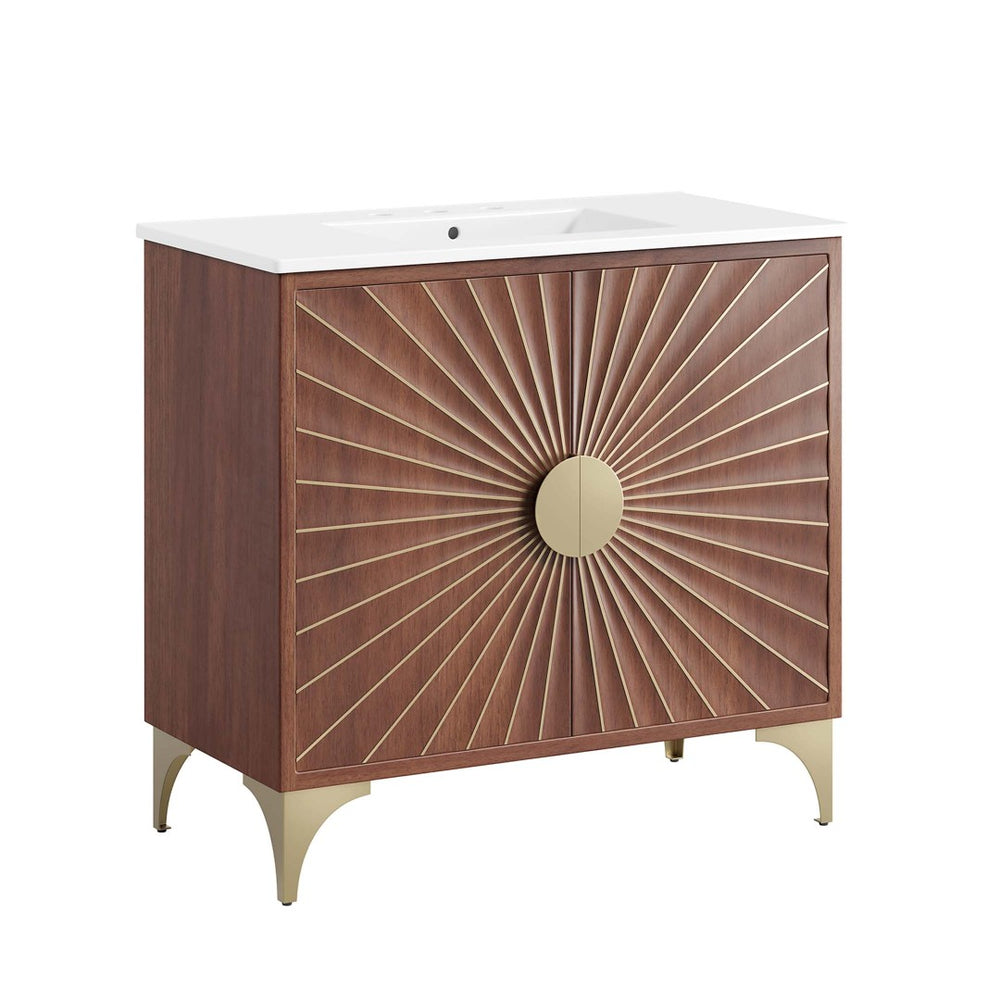 Modway Furniture Daylight 36" Bathroom Vanity - Elegant Mango Wood with Brass Accents & Ample Storage Solutions EEI-6298-WHI-WAL