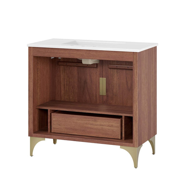 Modway Furniture Daylight 36" Bathroom Vanity - Elegant Mango Wood with Brass Accents & Ample Storage Solutions EEI-6298-WHI-WAL