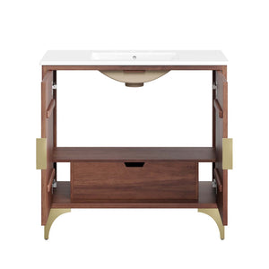 Modway Furniture Daylight 36" Bathroom Vanity - Elegant Mango Wood with Brass Accents & Ample Storage Solutions EEI-6298-WHI-WAL