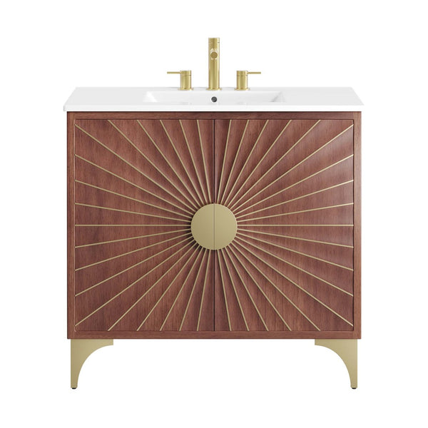 Modway Furniture Daylight 36" Bathroom Vanity - Elegant Mango Wood with Brass Accents & Ample Storage Solutions EEI-6298-WHI-WAL