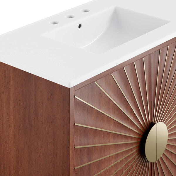 Modway Furniture Daylight 36" Bathroom Vanity - Elegant Mango Wood with Brass Accents & Ample Storage Solutions EEI-6298-WHI-WAL