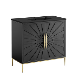 Modway Furniture Awaken 36" Bathroom Vanity - Modern Black Design with Gold Accents & Spacious Storage Solutions EEI-6299-BLK-BLK