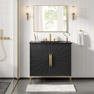 Modway Furniture Awaken 36" Bathroom Vanity - Modern Black Design with Gold Accents & Spacious Storage Solutions EEI-6299-BLK-BLK