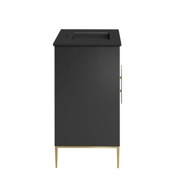 Modway Furniture Awaken 36" Bathroom Vanity - Modern Black Design with Gold Accents & Spacious Storage Solutions EEI-6299-BLK-BLK