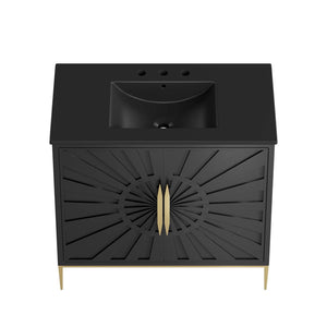 Modway Furniture Awaken 36" Bathroom Vanity - Modern Black Design with Gold Accents & Spacious Storage Solutions EEI-6299-BLK-BLK