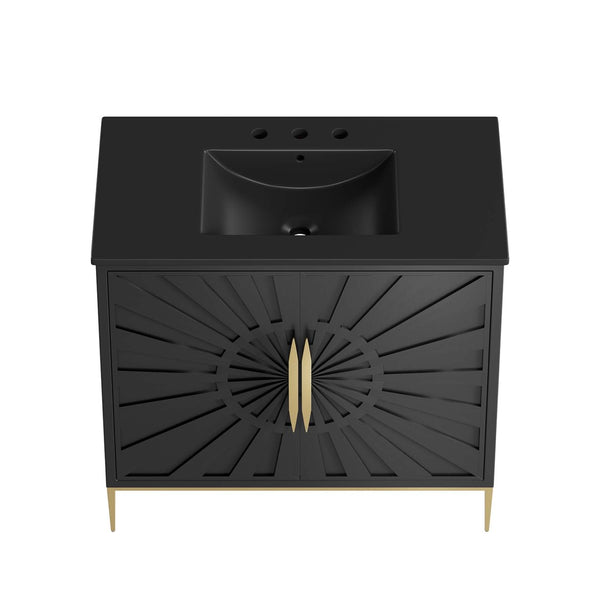 Modway Furniture Awaken 36" Bathroom Vanity - Modern Black Design with Gold Accents & Spacious Storage Solutions EEI-6299-BLK-BLK