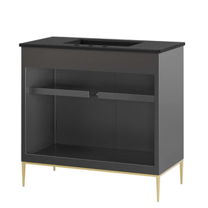 Modway Furniture Awaken 36" Bathroom Vanity - Modern Black Design with Gold Accents & Spacious Storage Solutions EEI-6299-BLK-BLK