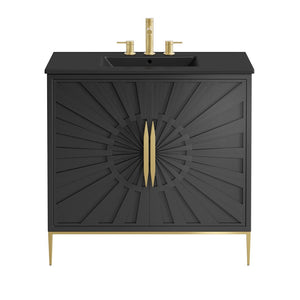 Modway Furniture Awaken 36" Bathroom Vanity - Modern Black Design with Gold Accents & Spacious Storage Solutions EEI-6299-BLK-BLK