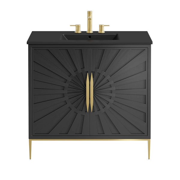 Modway Furniture Awaken 36" Bathroom Vanity - Modern Black Design with Gold Accents & Spacious Storage Solutions EEI-6299-BLK-BLK