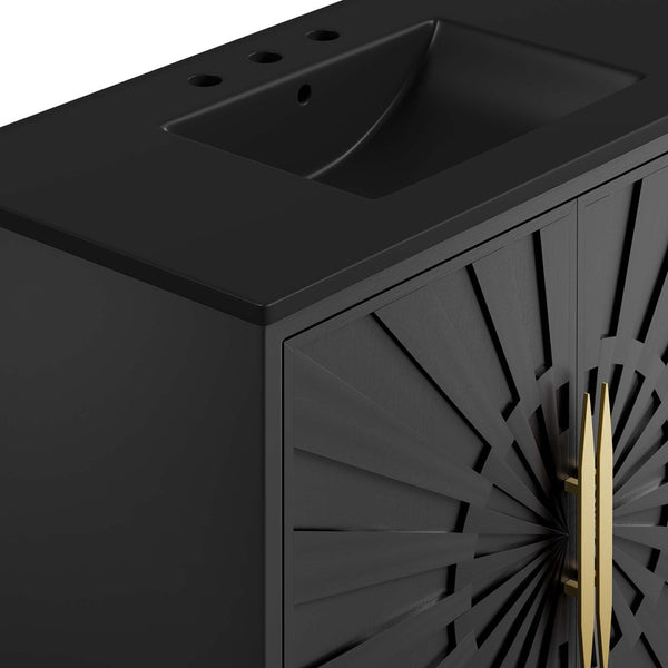 Modway Furniture Awaken 36" Bathroom Vanity - Modern Black Design with Gold Accents & Spacious Storage Solutions EEI-6299-BLK-BLK