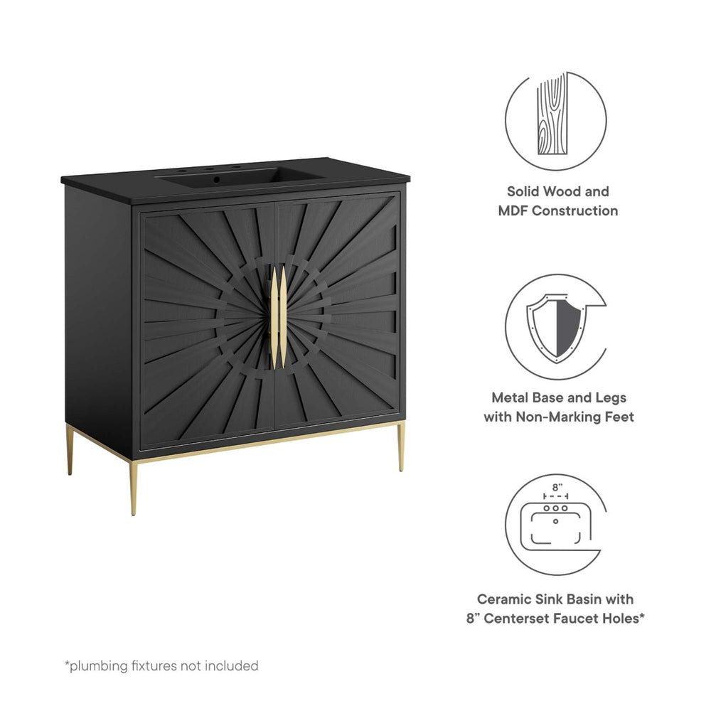 Modway Furniture Awaken 36" Bathroom Vanity - Modern Black Design with Gold Accents & Spacious Storage Solutions EEI-6299-BLK-BLK