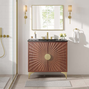 Modway Furniture Daylight 36" Bathroom Vanity - Solid Mango Wood with Brass Accents, Integrated Sink & Storage Solution EEI-6300-BLK-WAL