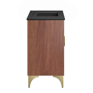 Modway Furniture Daylight 36" Bathroom Vanity - Solid Mango Wood with Brass Accents, Integrated Sink & Storage Solution EEI-6300-BLK-WAL