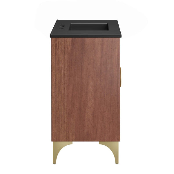 Modway Furniture Daylight 36" Bathroom Vanity - Solid Mango Wood with Brass Accents, Integrated Sink & Storage Solution EEI-6300-BLK-WAL