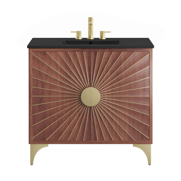 Modway Furniture Daylight 36" Bathroom Vanity - Solid Mango Wood with Brass Accents, Integrated Sink & Storage Solution EEI-6300-BLK-WAL