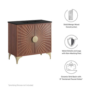 Modway Furniture Daylight 36" Bathroom Vanity - Solid Mango Wood with Brass Accents, Integrated Sink & Storage Solution EEI-6300-BLK-WAL