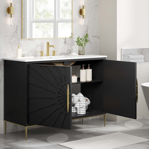 Modway Furniture Awaken 48" Bathroom Vanity with Gold Base - Modern Design, Concealed Storage & Ceramic Sink EEI-6301-WHI-BLK