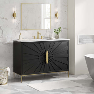 Modway Furniture Awaken 48" Bathroom Vanity with Gold Base - Modern Design, Concealed Storage & Ceramic Sink EEI-6301-WHI-BLK