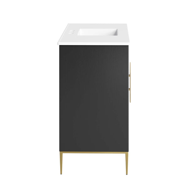 Modway Furniture Awaken 48" Bathroom Vanity with Gold Base - Modern Design, Concealed Storage & Ceramic Sink EEI-6301-WHI-BLK