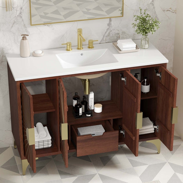 Modway Furniture Daylight 48" Bathroom Vanity – Elegant Mango Wood with Brass Accents for Modern Storage & Style EEI-6302-WHI-WAL