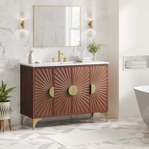 Modway Furniture Daylight 48" Bathroom Vanity – Elegant Mango Wood with Brass Accents for Modern Storage & Style EEI-6302-WHI-WAL