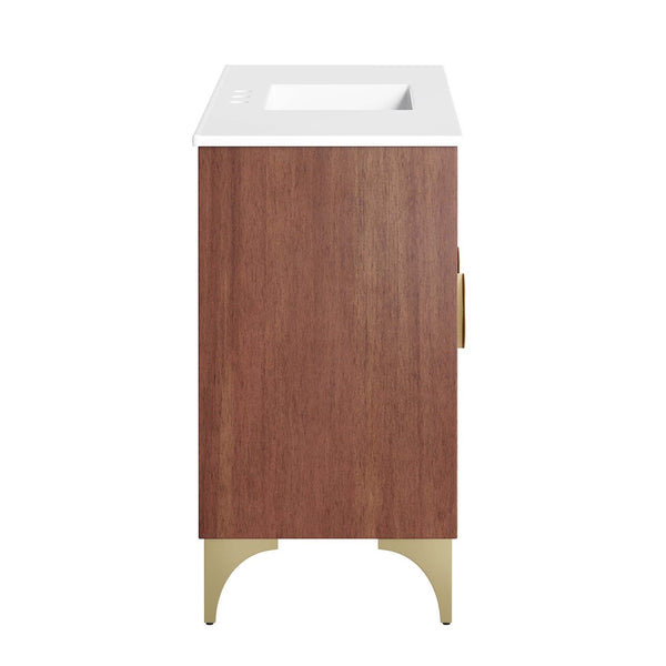 Modway Furniture Daylight 48" Bathroom Vanity – Elegant Mango Wood with Brass Accents for Modern Storage & Style EEI-6302-WHI-WAL