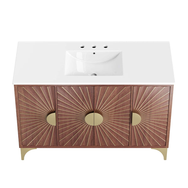 Modway Furniture Daylight 48" Bathroom Vanity – Elegant Mango Wood with Brass Accents for Modern Storage & Style EEI-6302-WHI-WAL