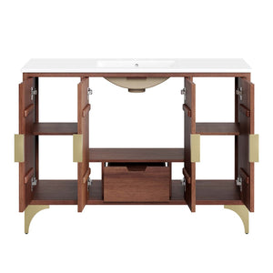 Modway Furniture Daylight 48" Bathroom Vanity – Elegant Mango Wood with Brass Accents for Modern Storage & Style EEI-6302-WHI-WAL