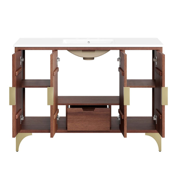 Modway Furniture Daylight 48" Bathroom Vanity – Elegant Mango Wood with Brass Accents for Modern Storage & Style EEI-6302-WHI-WAL