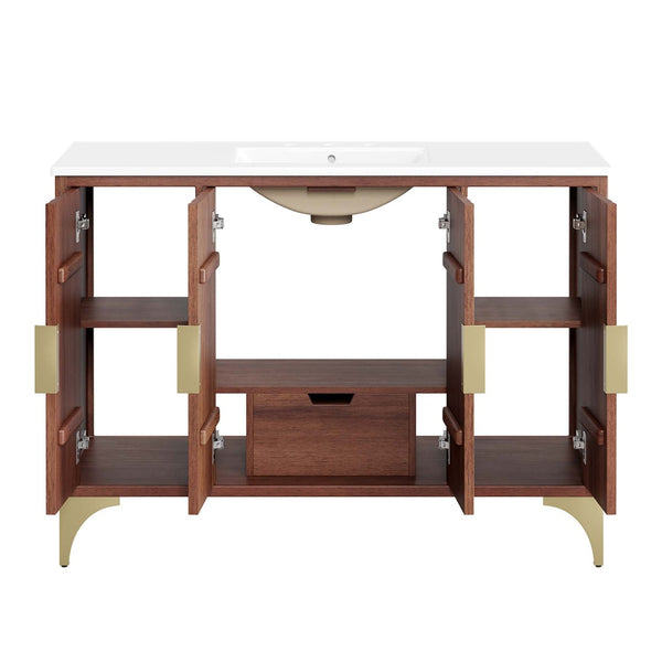 Modway Furniture Daylight 48" Bathroom Vanity – Elegant Mango Wood with Brass Accents for Modern Storage & Style EEI-6302-WHI-WAL