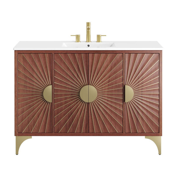 Modway Furniture Daylight 48" Bathroom Vanity – Elegant Mango Wood with Brass Accents for Modern Storage & Style EEI-6302-WHI-WAL