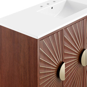 Modway Furniture Daylight 48" Bathroom Vanity – Elegant Mango Wood with Brass Accents for Modern Storage & Style EEI-6302-WHI-WAL