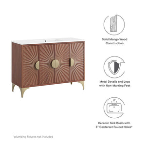 Modway Furniture Daylight 48" Bathroom Vanity – Elegant Mango Wood with Brass Accents for Modern Storage & Style EEI-6302-WHI-WAL