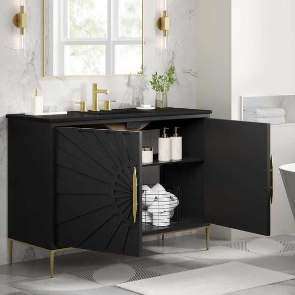 Modway Furniture Awaken 48" Bathroom Vanity - Contemporary Black Design with Gold Accents, Ample Storage & Style EEI-6303-BLK-BLK