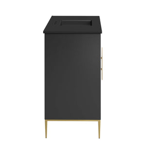 Modway Furniture Awaken 48" Bathroom Vanity - Contemporary Black Design with Gold Accents, Ample Storage & Style EEI-6303-BLK-BLK