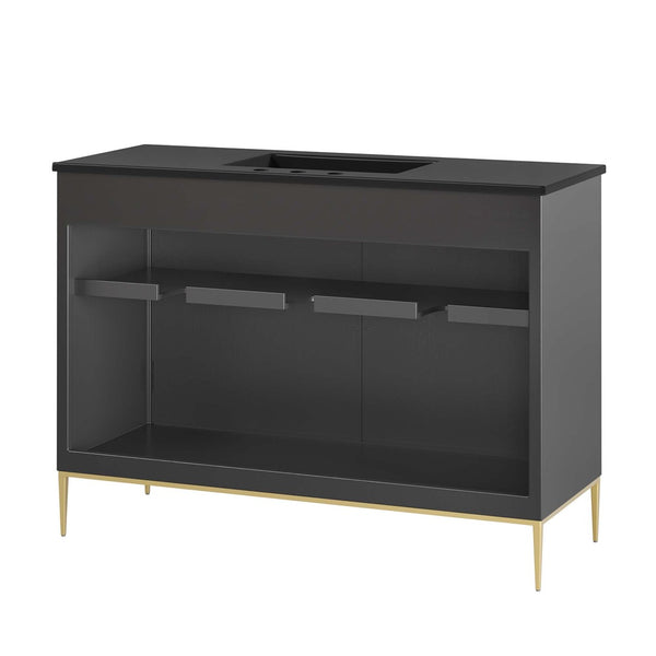 Modway Furniture Awaken 48" Bathroom Vanity - Contemporary Black Design with Gold Accents, Ample Storage & Style EEI-6303-BLK-BLK
