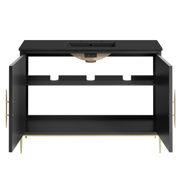 Modway Furniture Awaken 48" Bathroom Vanity - Contemporary Black Design with Gold Accents, Ample Storage & Style EEI-6303-BLK-BLK