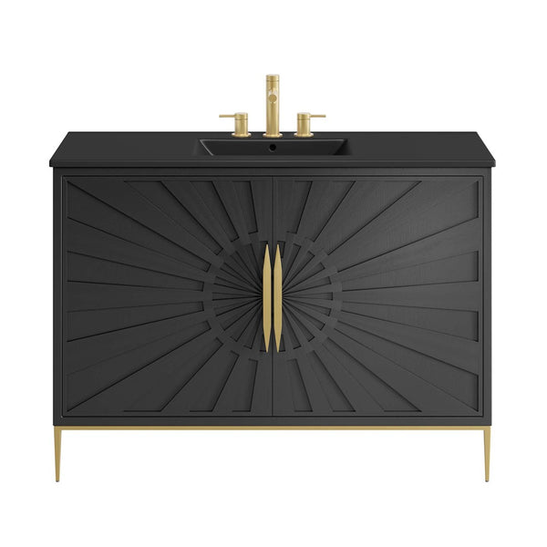 Modway Furniture Awaken 48" Bathroom Vanity - Contemporary Black Design with Gold Accents, Ample Storage & Style EEI-6303-BLK-BLK