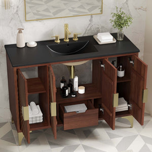 Modway Furniture Daylight 48" Bathroom Vanity - Elegant Mango Wood, Sun Ray Design & Spacious Storage for Style EEI-6304-BLK-WAL