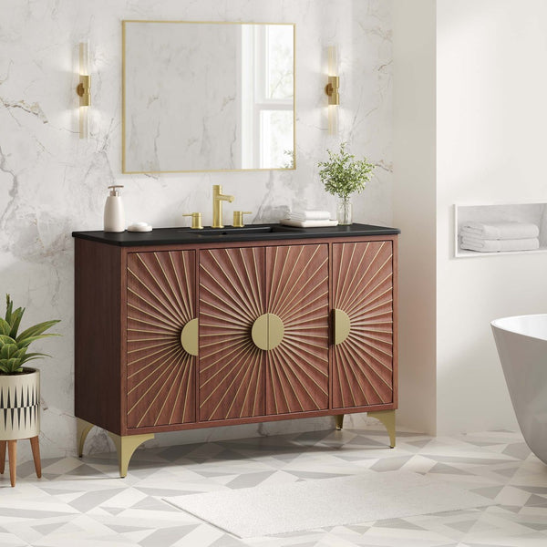 Modway Furniture Daylight 48" Bathroom Vanity - Elegant Mango Wood, Sun Ray Design & Spacious Storage for Style EEI-6304-BLK-WAL