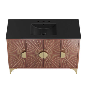 Modway Furniture Daylight 48" Bathroom Vanity - Elegant Mango Wood, Sun Ray Design & Spacious Storage for Style EEI-6304-BLK-WAL