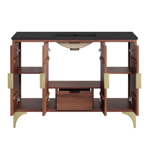 Modway Furniture Daylight 48" Bathroom Vanity - Elegant Mango Wood, Sun Ray Design & Spacious Storage for Style EEI-6304-BLK-WAL