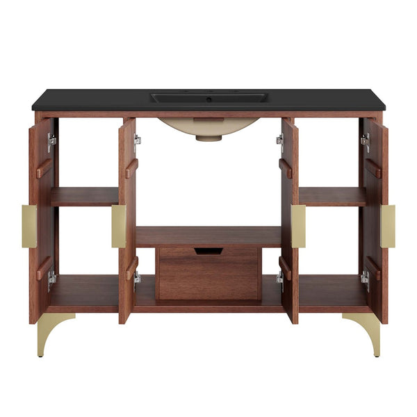 Modway Furniture Daylight 48" Bathroom Vanity - Elegant Mango Wood, Sun Ray Design & Spacious Storage for Style EEI-6304-BLK-WAL