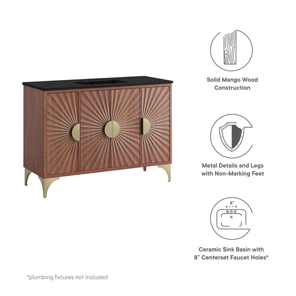 Modway Furniture Daylight 48" Bathroom Vanity - Elegant Mango Wood, Sun Ray Design & Spacious Storage for Style EEI-6304-BLK-WAL