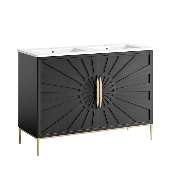 Modway Furniture Awaken 48" Double Sink Bathroom Vanity - Modern Elegance with Gold Accents & Ample Storage Space EEI-6305-WHI-BLK
