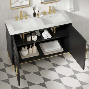 Modway Furniture Awaken 48" Double Sink Bathroom Vanity - Modern Elegance with Gold Accents & Ample Storage Space EEI-6305-WHI-BLK