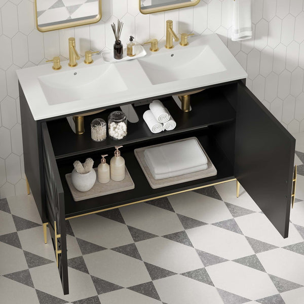 Modway Furniture Awaken 48" Double Sink Bathroom Vanity - Modern Elegance with Gold Accents & Ample Storage Space EEI-6305-WHI-BLK