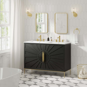 Modway Furniture Awaken 48" Double Sink Bathroom Vanity - Modern Elegance with Gold Accents & Ample Storage Space EEI-6305-WHI-BLK